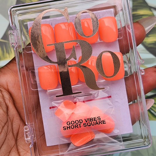 Good Vibes • Neon Orange Nails • Press On Nails