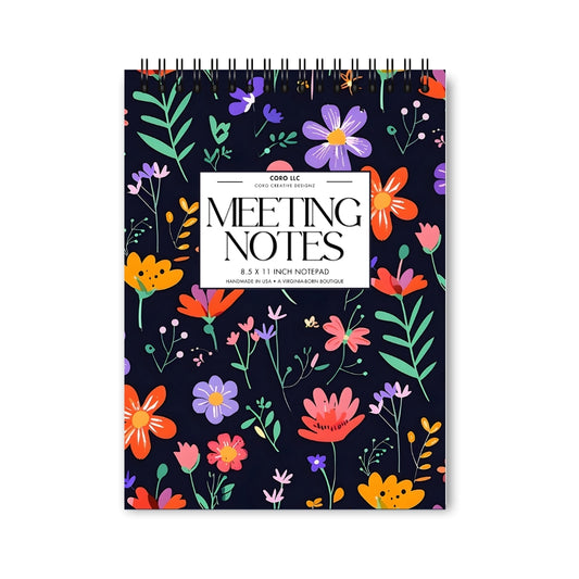 Black Flora Meeting Notes Notepad • 8.5x11"