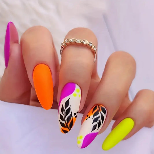 Neon • Pink + Orange Nails • Press-on Nails