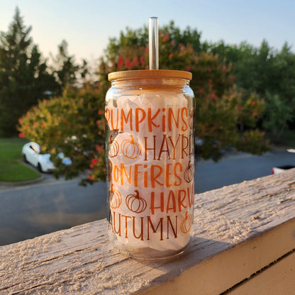 Pumpkins + Hayrides Beer Glass Can Tumbler • Drinkware