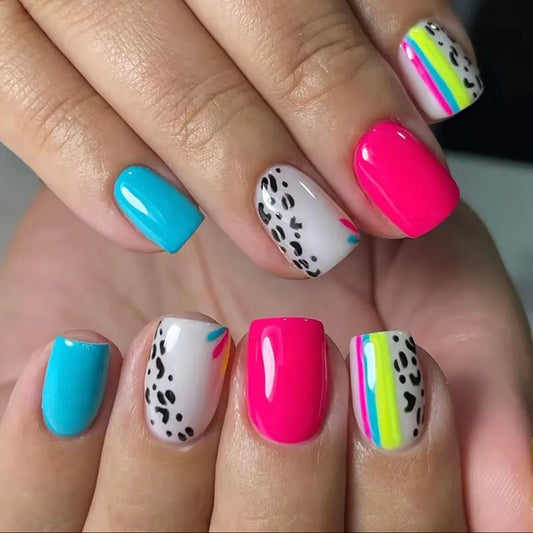 Leopard and Stripes • Colorful Nails • Press-on Nails
