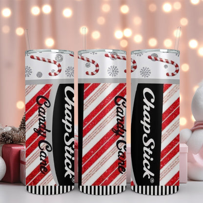 Candy Cane ChapStick Skinny Tumbler • 20 oz Stainless Steel • Drinkware