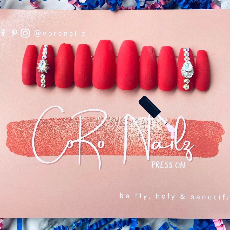 Red Fireball • Press on Nails • Matte Red Nails