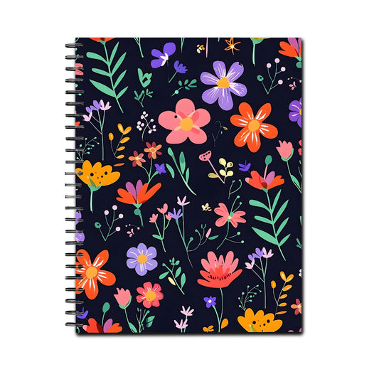 Black Flora Spiral Lined Notebook