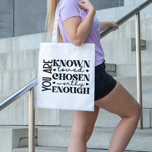 You Are Known Loved Chosen Worthy Enough Canvas Tote + Cosmetic Bag • Reusable • Eco-Friendly