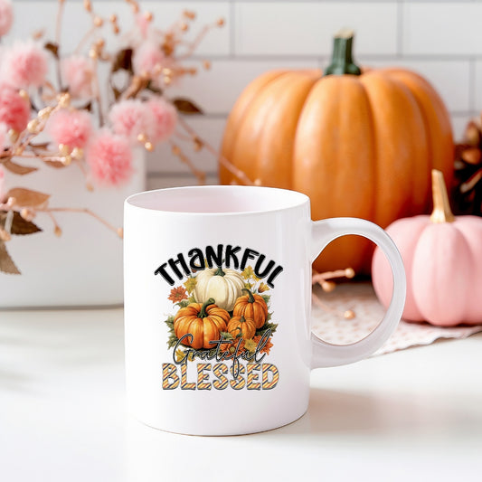 Thankful, Grateful, Blessed Coffee Mug • 15 oz Ceramic • Drinkware