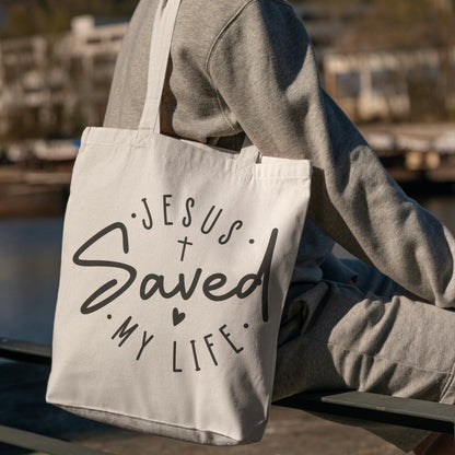 Jesus Saved My Life Canvas Tote + Cosmetic Bag • Reusable • Eco-Friendly